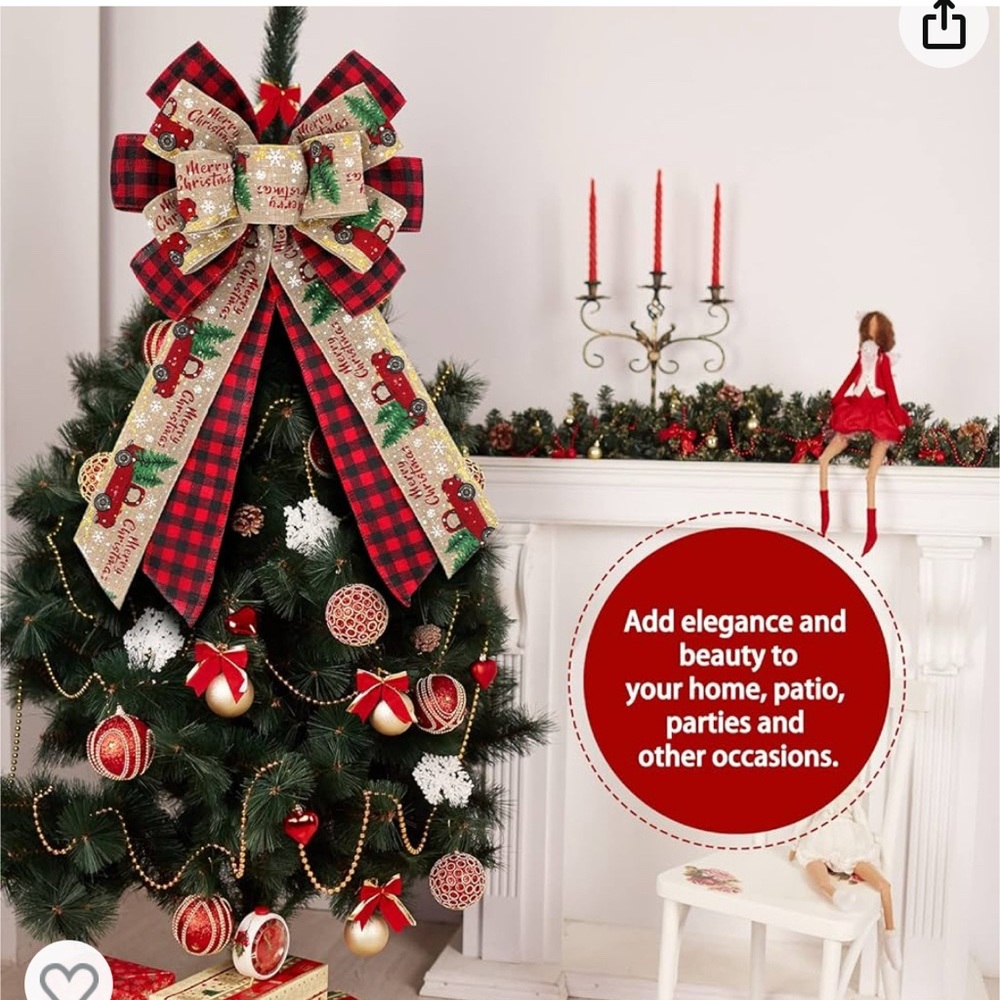 NWT Festive Christmas Lighted Bow with Red Truck Design